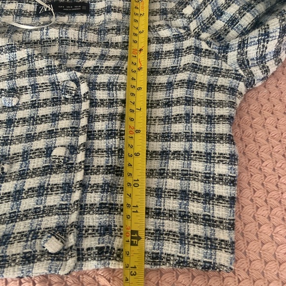 Zara Blue and White Tweed Off-Shoulder Crop Top - Small - Picture 7 of 9